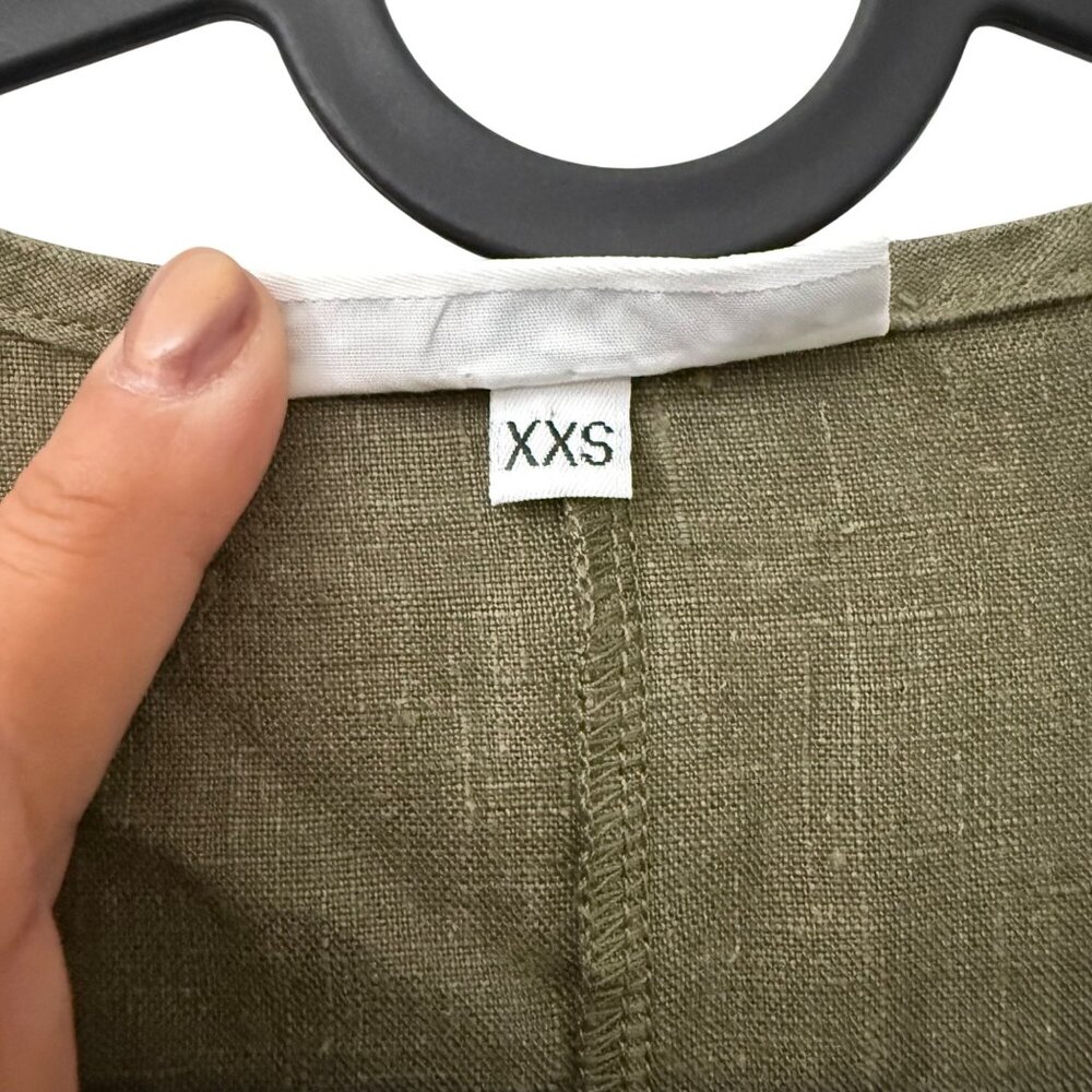 Bryn Walker Olive Green Pure Linen Lagenlook Vneck Tunic Dress Womens Size XXS - Picture 2 of 7